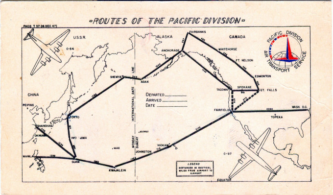 Air Transport Service "Pacific Division" route map, c. 1947.